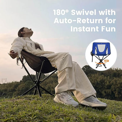 Portable Camping Chair - SwivelCore 180 Swivel & Auto-Return, Small Compact Lightweight Folding Chairs for Adults, Outdoor Backpack Chair for Adventures, Setup in Seconds, Support 300 LBS