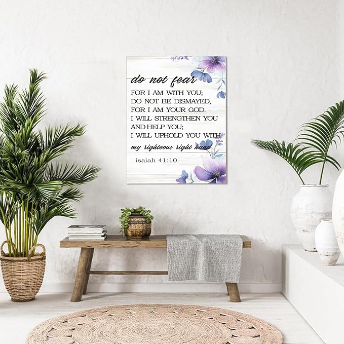 Do Not Fear Isaiah 41:10 Scripture Canvas Painting Bible Verse Wall Art Decor Prints for Home Dining Room Living Room Christian Gifts Framed 12 * 18 Inch