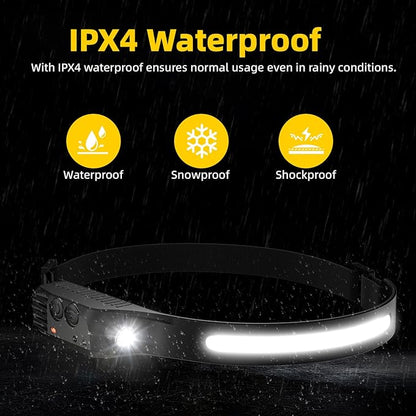 Rechargeable Headlamp 2PCS, Motion Sensor 230° Head Lamp, Hard Hat Light for Adults, Headlight for Forehead, LED Headband Flashlight for Work, Running, Camping Essentials Gear