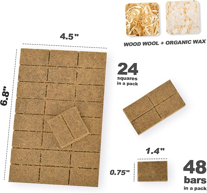 Stanbroil 48 pcs Fire Starters, Natural Charcoal Square Fire Starters Super Fast Lighting Perfect for Barbecue Grills, Smokers, Wood Stove, Campfires and Outdoor Fireplaces