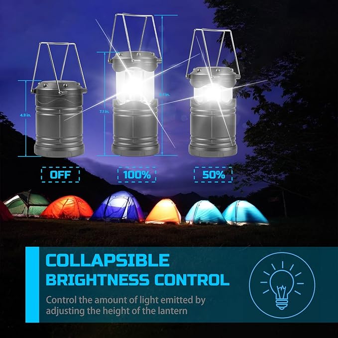 Lichamp LED Camping Lantern, 4 Pack Battery Powered Flashlight for Power Outages, Portable Collapsible Hanging Light Essential for Home, Outdoor, Emergency Lamp Survival Kit Gear for Hurricane, Gray