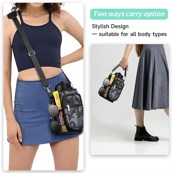 32/40/64/87/128 oz Water Bottle Carrier Bag, Neoprene Water Bottle Sleeve with 4 Pocket, Sport Water Holder with Paracord Handle and Shoulder Strap for Walking Hiking Camping Gym