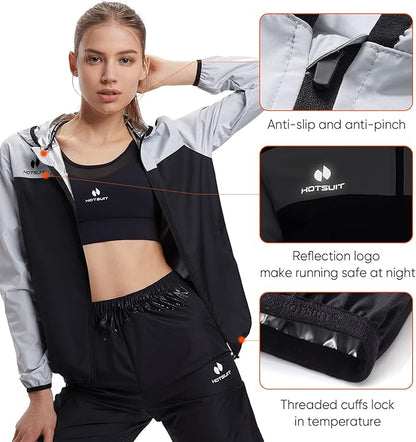 HOTSUIT Sauna Suit for Women Weight Loss Sweat Suits Sauna Jacket Pant Machine Washable Anti Rip for Gym Workout Exercise