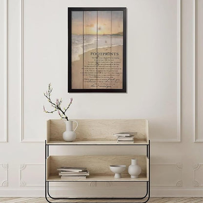 Footprints in the Sand Religious Canvas Wall Art Posters, Inspirational Beach Sunset Poem Print Poster (Black Framed 20x30inch, Footprints(1))