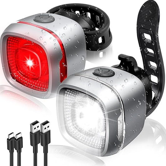 Bicycle Front and Rear Lights,Bike Light, Type-C Rechargeable, Flashing Light，Suitable for Night Riding, Cycling，Bike Headlight &Taillight for Men Women Girls Kids Road Mountain