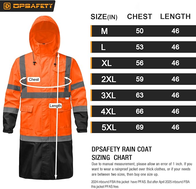 Hi Vis Rain Jacket with 3M Reflective Stripe,High Visibility Class 3 Rain coats,Safety Waterproof Rain Suits for Men with Hood and 2 Large Pockets construction work rain gear(Orange L)