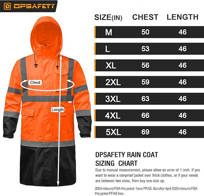 Hi Vis Rain Jacket with 3M Reflective Stripe,High Visibility Class 3 Rain coats,Safety Waterproof Rain Suits for Men with Hood and 2 Large Pockets construction work rain gear(Orange L)