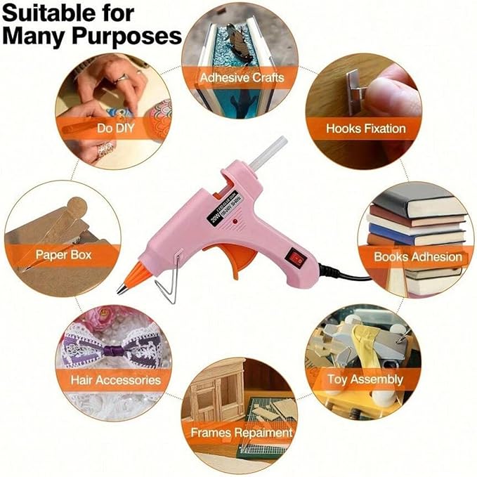 Hot Glue Gun Kit-20W Mini Pink Glue Gun with10PCS Long Glue Sticks (150mm), Fast Heating HighTemp Melt Tool for DlY Crafts, School Projects &Quick Repairs