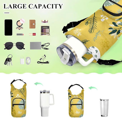 Yellow Easter Eggs Tree Branches Easter Water Bottle Holder with Strap Insulated Water Bottle Carrier Crossbody Bags Pouch with Phone Pocket for Travel Gym Hiking Walking Running