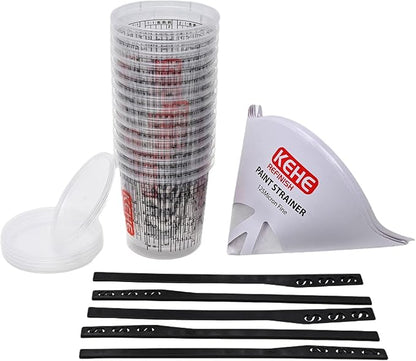 15 PACK Paint Mixing Cups by KEHE REFINISH,18 oz (550ml),Disposable or Reusable Plastic Measuring Cups with Lids for Liquids, Paints, Resin, Epoxy, Art,Ratios 1:1,2:1, 3:1, 4:1,5:1,6:1,7:1,8:1