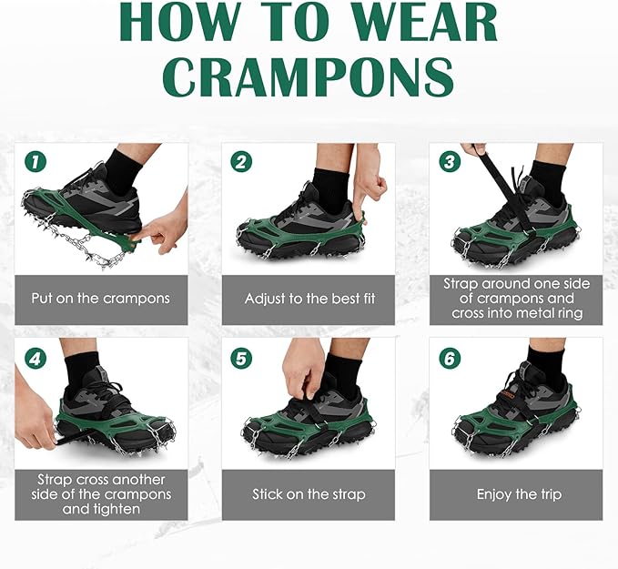 Crampons Ice Cleats Traction Snow Grips for Boots Shoes Women Men Anti Slip 19 Stainless Steel Spikes Safe Protect for Hiking Fishing Walking Climbing Mountaineering