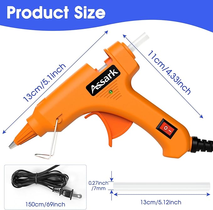 Hot Glue Gun Kit with 30 Glue Sticks(130mm x 7mm), Fast Preheating Hot Melt, High Temp for School Crafts DIY Arts and Quick Home Repairs, 20W Orange