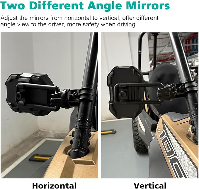 SUNPIE Side Mirrors for UTV SXS, Wider View Mirror with Horizontal and Vertical View Fits 1.5"-2"Roll Bars Compatible with Polaris RZR,Can Am X3, Honda Pioneer, Kawasaki Mule, Cfmoto Zforce