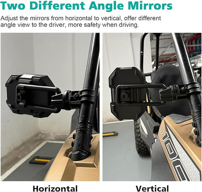 SUNPIE Side Mirrors for UTV SXS, Wider View Mirror with Horizontal and Vertical View Fits 1.5"-2"Roll Bars Compatible with Polaris RZR,Can Am X3, Honda Pioneer, Kawasaki Mule, Cfmoto Zforce