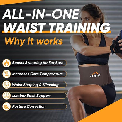 APEXUP Sweat Waist Trainer for Women and Men, Neoprene Waist Trimmer Belt Slimming Sweat Band with Removable Lumbar Support
