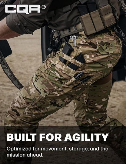 CQR Men's Flex Stretch Tactical Pants, Water Resistant Ripstop Cargo Pants, Lightweight EDC Outdoor Work Hiking Pants