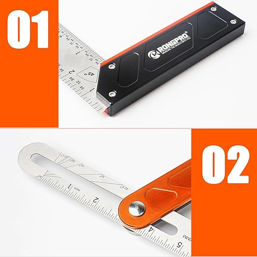 10Inch Woodworking Square Ruler and T-Bevel Gauge Set - 1/16" Precision,Sliding T-Bevel and T Measurements Ruler, Aluminum Handle Carpenter Square Layout Tool for Woodworking -Imperial…