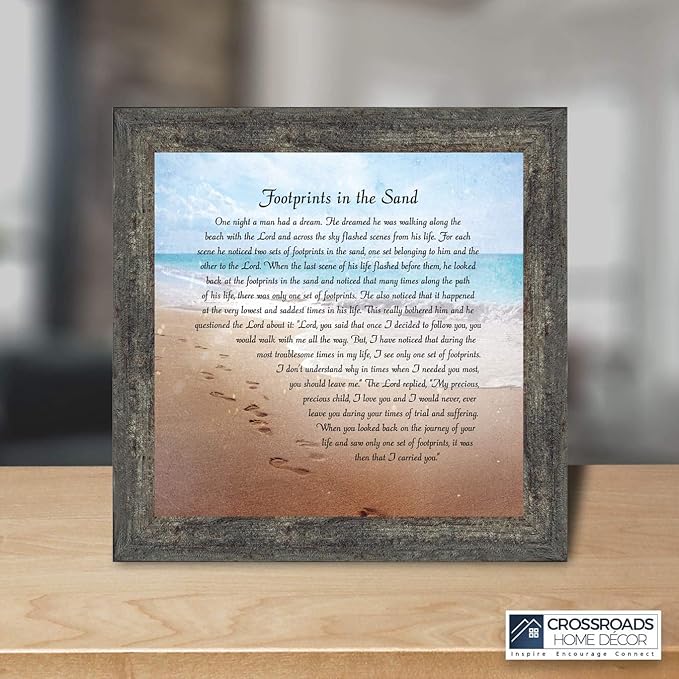 Footprints in the Sand Inspirational Wall Art, Beach Decor, Christian Gifts for Women and Men, Christian Wall Decor, Get Well Soon, Encouraging Scripture Wall Art, Framed Sympathy Gift 8639BW