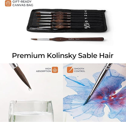 Nicpro 7pcs Kolinsky Sable Miniature Paint Brushes, Professional Fine Detail Paint Brushes with Cloth Roll, Round Point Artist Brush Set for Miniatures, Acrylic & Figures, Model, Watercolor Details