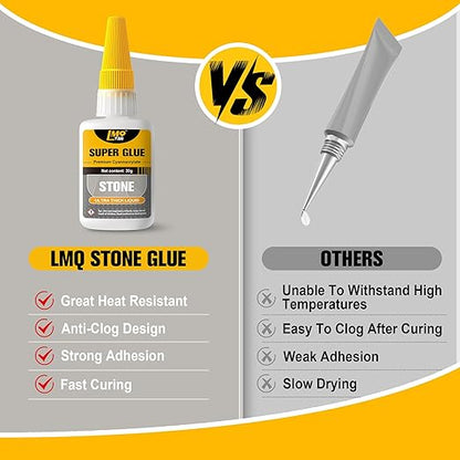 Stone Super Glue Liquid, Clear Instant Cyanoacrylate Adhesive for Stone, All Purpose CA Glue for Shoe Ceramic Repair Plastic Leather Glass Wood Metal Pottery Aquarium Porcelain Fletching Waterproof