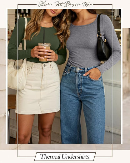 Neer 3 Pack Women's Thermal Shirts Long Sleeve Crew Neck Fleece Lined Undershirts Slim Fit Basic Tops Winter Base Layer