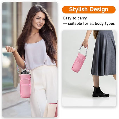 32/40/64/128 oz Neoprene Insulated Water Bottle Carrier Bag, Sling Bag Sleeve Pouch Holder with Strap & Paracord Handle and 2 Pocket for Travelling, Hiking, Camping