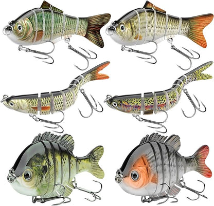 Fishing Lures for Freshwater and Saltwater, CHSMONB 6 Pcs Slow Sinking Most Lifelike Jointed Swimbait for Bass Trout Crappie Walleye Pike, Amazing Gifts for Men and Family