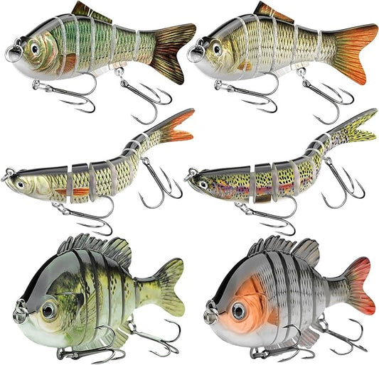 Fishing Lures for Freshwater and Saltwater, CHSMONB 6 Pcs Slow Sinking Most Lifelike Jointed Swimbait for Bass Trout Crappie Walleye Pike, Amazing Gifts for Men and Family