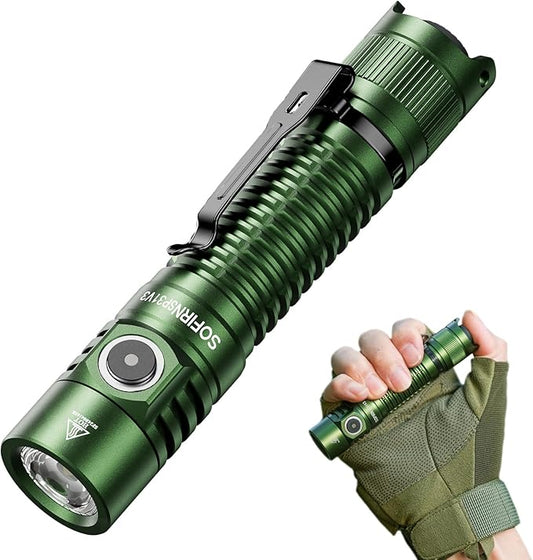 Sofirn SP31 V3.0 Pocket Flashlight Rechargeable, 1200 High Lumen Tactical Flashlight with Powerful LED, Dual Switches and Buck Constant Current Circuit for Home, Emergency, Heavy Duty ( Green)