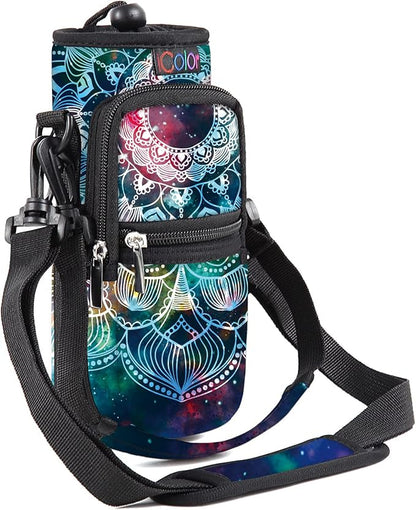 icolor Water Bottle Carrier Bag with Strap 25/32/40 oz Crossbody Bottle Holder with Phone Pocket Sling Sleeve Insulated Neoprene Water Bottle Pouch for Walking Travelling