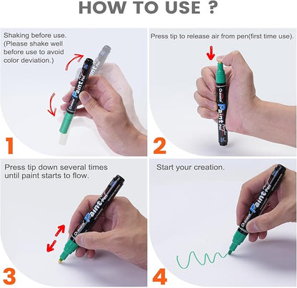 Overseas Silver Metallic Acrylic Paint Markers - 8 Pack Medium Tip Acrylic Paint Pens, Water Based, Quick Drying, Waterproof, Non Toxic Permanent Markers for Rock, Wood, Plastic, Metal, Canvas, Glass