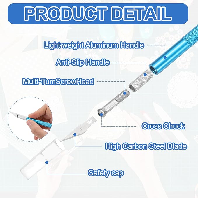 MECCANIXITY 4 Pcs Exacto Knife, Craft Hobby Knife with 40 Exacto Blades(#11) Profession Craft Knives for Crafting, Modeling, Scrapbooking (Blue)