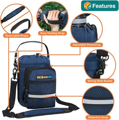 SUN CUBE Water Bottle Carrier with Strap, Insulated Water Bottle Carrier Bag with Phone Pocket Pouch, Sleeve Sling Purse Crossbody Bottle Holder for Walking, Sports, Hiking Accessories 40/64 oz