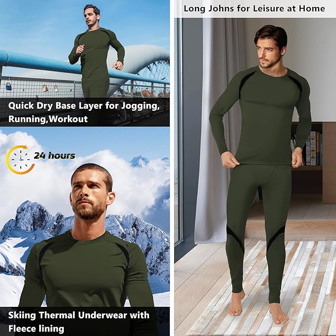 Muezna Men's Thermal Top and Bottom Set Underwear Long Johns Base Layer with Soft Fleece Lined