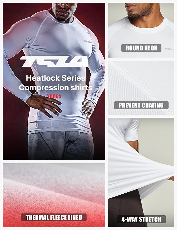 TSLA Men's Thermal Long Sleeve Compression Shirts, Athletic Base Layer Top, Winter Gear Running T-Shirt