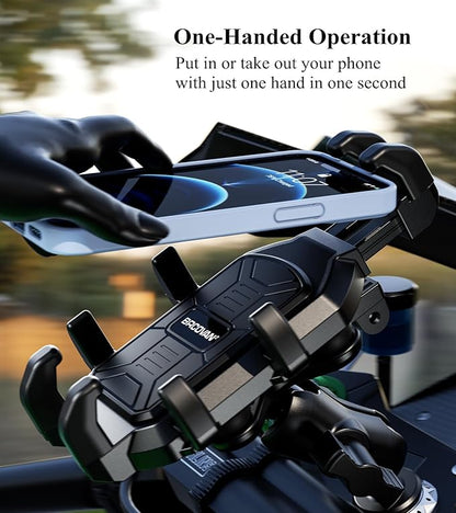 BRCOVAN Motorcycle Fork Stem Phone Mount Holder with Vibration Dampener, Heavy Duty Cellphone Cradle Fit Stem Tubes 12mm-25.4mm in Diameter, Adjustable for 5.4-6.9'' Smartphone