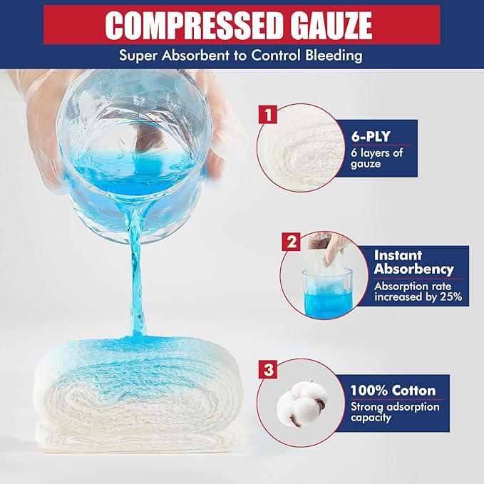 Quick Blood Clotting Emergency Gauze 3" x 145" (2 Pack)- Sterile Hemostatic Z-Folded Compressed Gauze 6-Ply (2 Pack) for First Aid, Combat, Survival, IFAK Trauma Kit Supplies Refill (STAMEN) ﻿