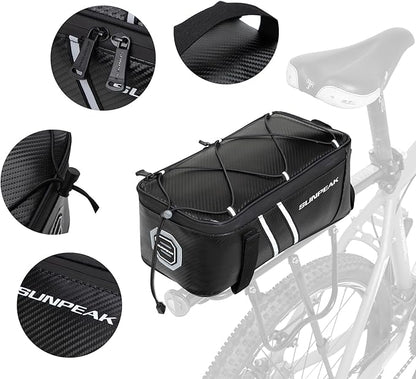 Bike Rear Rack Bag Waterproof Ebike Mountain Bicycle Saddle Bag 7L Cycling Pannier Trunk with Reflector & Adjustable Cord for Commuter Travel Outdoor