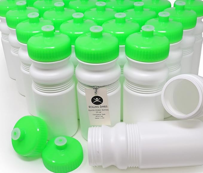 Rolling Sands 20 Ounce Sports Water Bottles 100 Pack, BPA-Free, Made in USA, Dishwasher Safe