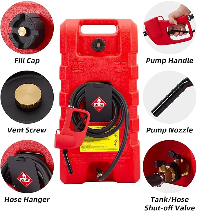 15 Gallon Gas Can, Fuel Transfer Tank, Portable Fuel Tank With Pump, Portable Gasoline Tank On Wheels With Le Fluid Transfer Siphon Pump and 10-Inch Hose, for Cars, Boats, Lawnmowers, ATVs, Tractor