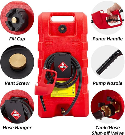 15 Gallon Gas Can, Fuel Transfer Tank, Portable Fuel Tank With Pump, Portable Gasoline Tank On Wheels With Le Fluid Transfer Siphon Pump and 10-Inch Hose, for Cars, Boats, Lawnmowers, ATVs, Tractor