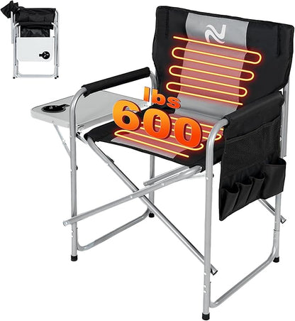 Slsy Heated Camping Chair Heats Back and Seat, Heated Portable Camp Chair with 3 Heat Levels, Heavy Duty Heated Director Chair for Lawn, Outdoor, Picnic, Lounge Patio
