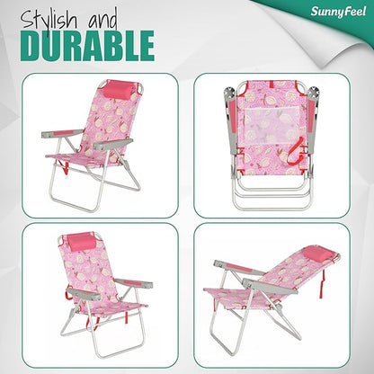 SUNNYFEEL 17" Tall Oversized Beach Chairs 2 Pack for Adults Heavy Duty 500 LBS, 5 Position, Portable High Folding Camping Chair with Cup Holder for Outdoor/Lawn/Trip, Foldable Sand Chairs for Adults