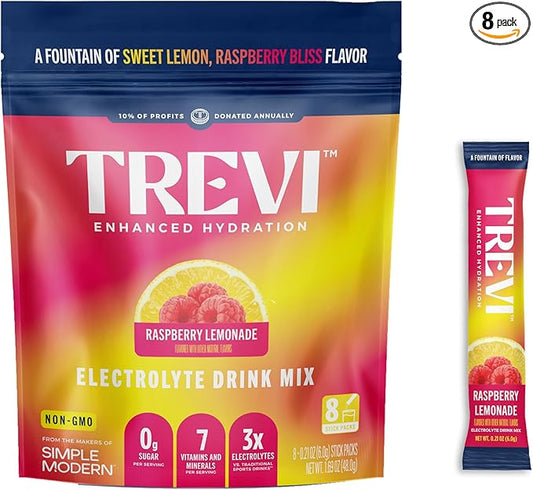 TREVI™ Sugar Free Electrolytes - Drink Mix Hydration Powder Packets - 8 Count - Raspberry Lemonade