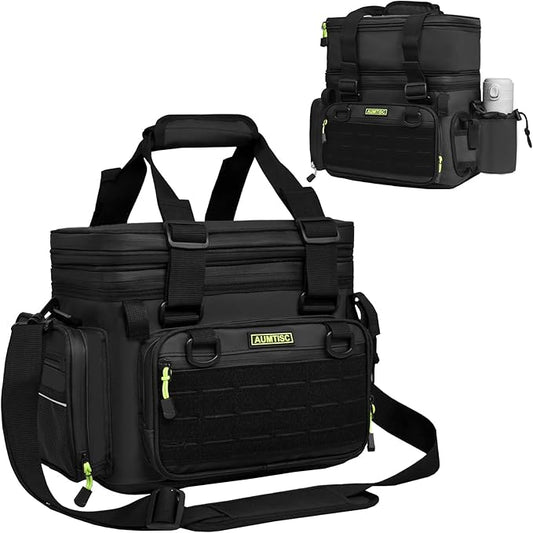 AUMTISC Fishing Tackle Bags for 3500/3600 Trays, Expandable Tackle Box Organizer Gear Storage Bag, with Rod Holders, Detachable Shoulder Strap, Freshwater or Saltwater Fishing Accessories Bags