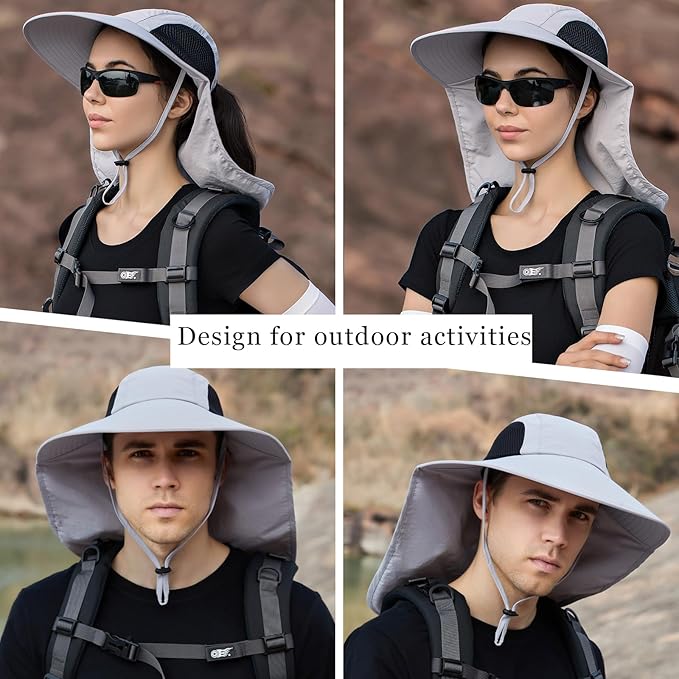 Sun Hat for Men Women with Neck Flap,UPF 50+ UV Protective Hiking Fishing Hats,Wide Brim Sun Hat for Women&Men