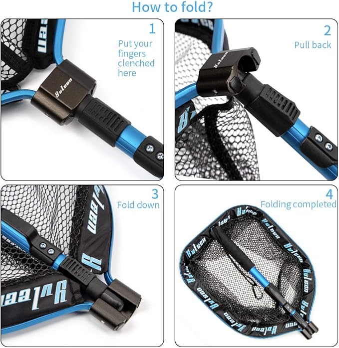 YVLEEN Floating Fishing Net - Folding Fishing Landing Net with Rubber Coating Mesh for Easy Fish Catch and Release, Fishing Net for Freshwater and Saltwater