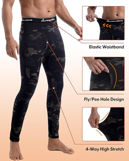 Men's Thermal Pants Fleece Lined Long Johns Compression Bottom Athletic Base Layer Cold Weather Gear 1 2 4 Pcs