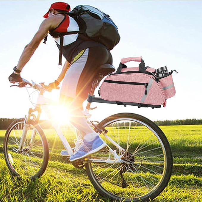 MOSISO Bike Rack Bag, Waterproof Bicycle Trunk Pannier Rear Seat Handbag Cycling Bike Carrier Reflective Backseat Cargo Storage Luggage Saddle Shoulder Bag with Water Bottle Holder&Handle