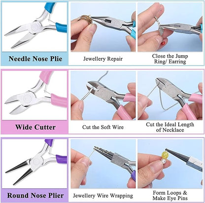 5 Packs Jewelry Pliers Set, Making Tools With Needle/Round/Chain/Bent/Zipper Pliers, Supplies Repair/Cut Kits for Crafting